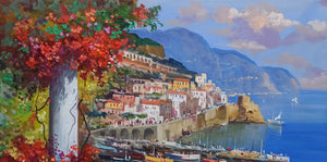 Amalfi painting by Vincenzo Somma "Lookout over the sea" original canvas Italian painter