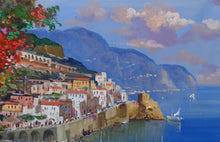 Load image into Gallery viewer, Amalfi painting by Vincenzo Somma &quot;Lookout over the sea&quot; original canvas Italian painter
