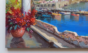 Amalfi painting by Vincenzo Somma "Lookout over the sea" original canvas Italian painter