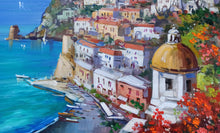 Load image into Gallery viewer, Positano painting by Vincenzo Somma &quot;Seaside with flowers&quot; original canvas Italian painter
