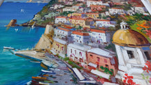 Load image into Gallery viewer, Positano painting by Vincenzo Somma &quot;Seaside with flowers&quot; original canvas Italian painter
