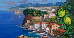 Sorrento painting by Vincenzo Somma "Fruit & Flowers" original canvas Italian painter