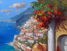 Load image into Gallery viewer, Positano painting by Vincenzo Somma &quot;View from the terrace&quot; original canvas Italian painter
