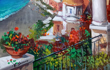 Load image into Gallery viewer, Positano painting by Vincenzo Somma &quot;View from the terrace&quot; original canvas Italian painter
