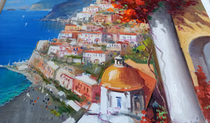 Positano painting by Vincenzo Somma "View from the terrace" original canvas Italian painter