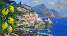 Load image into Gallery viewer, Amalfi painting by Vincenzo Somma &quot;Descent to the town&quot; original canvas Italian painter
