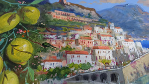 Amalfi painting by Vincenzo Somma "Descent to the town" original canvas Italian painter