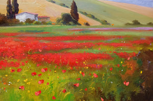Tuscany painting Andrea Borella painter "Countryside with poppies" original landscape artwork Italy