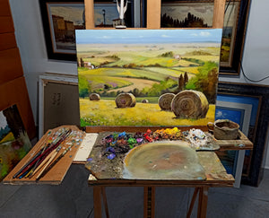 Tuscany painting Andrea Borella painter "Straw in the sun" original landscape artwork Italy