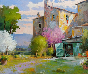 Tuscany painting Andrea Borella painter "Old farmouses" original landscape artwork Italy