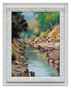 Italian painting Andrea Borella painter "The stream" landscape original oil artwork Italy