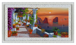 Capri painting Silvio Valli painter "Romantic sunset" landscape artwork canvas Italy