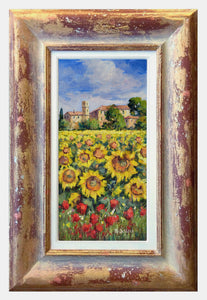 Tuscany painting by Bruno Chirici landscape "Poppies & Sunflowers" original oil artwork Toscana