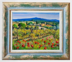 Tuscany painting Bruno Chirici "Vineyard landscape" origina oil artwork on canvas