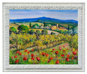 Tuscany painting Bruno Chirici "Vineyard landscape" origina oil artwork on canvas