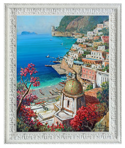 Positano painting Gianni Di Guida painter "Flowery coast"  landscape canvas original Italy