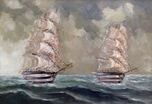 Load image into Gallery viewer, Sailing ships old painting Gino Guidi 1914 painter original oil Italian vintage artwork
