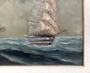 Sailing ships old painting Gino Guidi 1914 painter original oil Italian vintage artwork