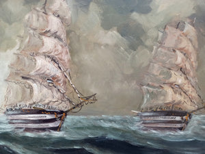 Sailing ships old painting Gino Guidi 1914 painter original oil Italian vintage artwork