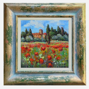 Tuscany painting by Bruno Chirici painter original "Bloomed countryside n2" oil artwork Italian landscape