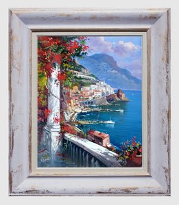 Amalfi painting Vincenzo Somma painter "Flowered seaside" original canvas artwork Italy