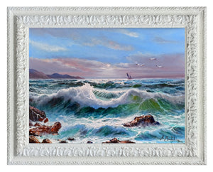 Sea painting Rossella Baldino "The sea storms n°1" original oil canvas certified Italian