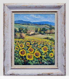 Tuscany painting Bruno Chirici painter "Sunflowers carpet" landscape Toscana artwork