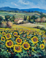 Load image into Gallery viewer, Tuscany painting Bruno Chirici painter &quot;Sunflowers carpet&quot; landscape Toscana artwork

