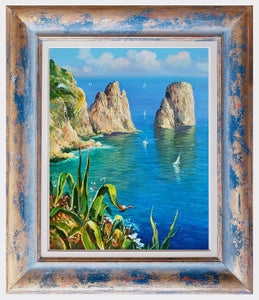 Capri painting Vincenzo Somma painter "Sea stacks" seascape marina original canvas artwork Italy