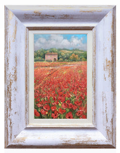Tuscany painting Domenico Ronca painter "Poppies field landscape" Italian oil canvas original Italy