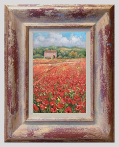 Tuscany painting Domenico Ronca painter "Poppies field landscape" Italian oil canvas original Italy
