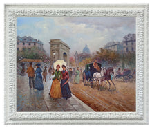 Load image into Gallery viewer, Painting old France Domenico Ronca &quot;Walking around Paris&quot; parisian scene road oil canvas original
