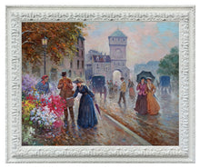 Load image into Gallery viewer, Painting old France Paris Domenico Ronca &quot;By the florist&quot; parisian scene road oil canvas original painter Italy
