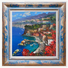 Load image into Gallery viewer, Sorrento painting Vincenzo Somma painter &quot;Blooming panorama&quot;marina original canvas artwork Italy

