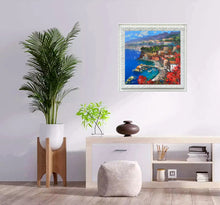 Load image into Gallery viewer, Sorrento painting Vincenzo Somma painter &quot;Blooming panorama&quot;marina original canvas artwork Italy
