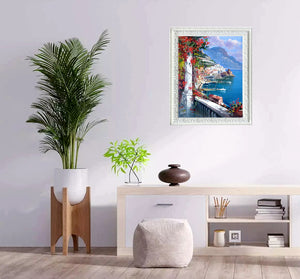 Amalfi painting Vincenzo Somma painter "Flowered seaside" original canvas artwork Italy