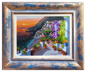 Positano painting Silvio Valli painter "Sunset on the coast" artwork canvas italy