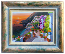 Load image into Gallery viewer, Positano painting Silvio Valli painter &quot;Sunset on the coast&quot; artwork canvas italy
