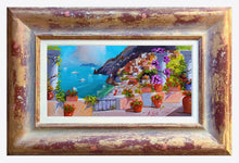 Load image into Gallery viewer, Positano painting Silvio Valli painter &quot;Terrace with flowers&quot; artwork canvas Italy
