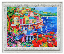 Load image into Gallery viewer, Portofino painting descent with flowers naif modern landscape original oil on canvas artwork painter Alfredo Grimaldi Cinque Terre
