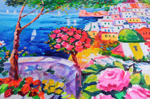Load image into Gallery viewer, Positano painting Alfredo Grimaldi painter &quot;Flowery road&quot; landscape original canvas artwork Italy
