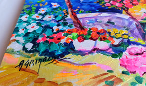 Positano painting Alfredo Grimaldi painter "Flowery road" landscape original canvas artwork Italy