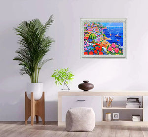 Amalfitan Coast painting Alfredo Grimaldi painter "Summer day" original canvas artwork Italy cityscape