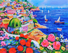 Load image into Gallery viewer, Amalfitan Coast painting Alfredo Grimaldi painter &quot;Summer day&quot; original canvas artwork Italy cityscape
