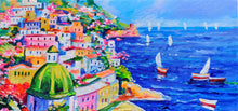 Load image into Gallery viewer, Amalfitan Coast painting Alfredo Grimaldi painter &quot;Summer day&quot; original canvas artwork Italy cityscape
