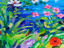 Load image into Gallery viewer, Portofino painting flowering panorama naif modern landscape original oil on canvas artwork painter Alfredo Grimaldi Cinque Terre

