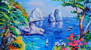 Capri painting Alfredo Grimaldi painter "Descent to the sea" landscape original canvas artwork Italy