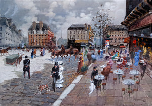 French painting Francesco Tammaro painter "Parisian afternoon"  Belle Epoque old France cityscape