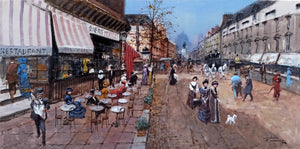 French painting Francesco Tammaro painter "Paris road cityscape"  Belle Epoque old France cityscape