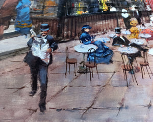 French painting Francesco Tammaro painter "Paris road cityscape"  Belle Epoque old France cityscape